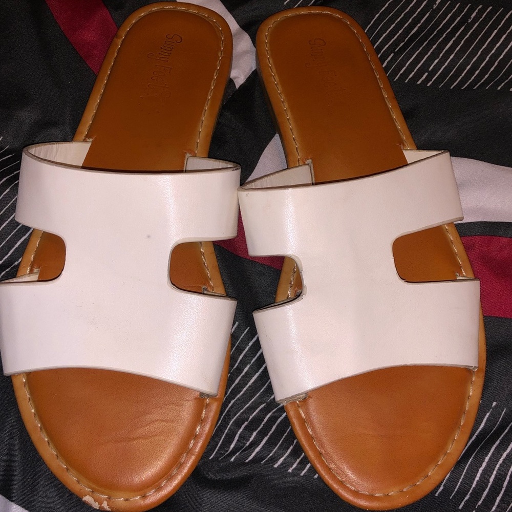 White slide sandals